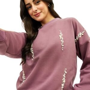 Women’sPearl-Embellished Sweatshirt | Soft Casual Pullover | Stylish Pearl Detail Winter Sweatshirt for Women